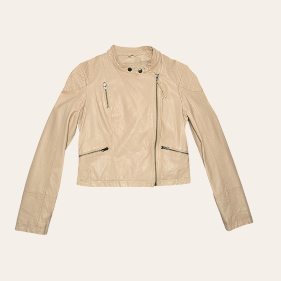 Free People Jackets & Blazers - Free People Moto Leather Jacket in Nude Size 6